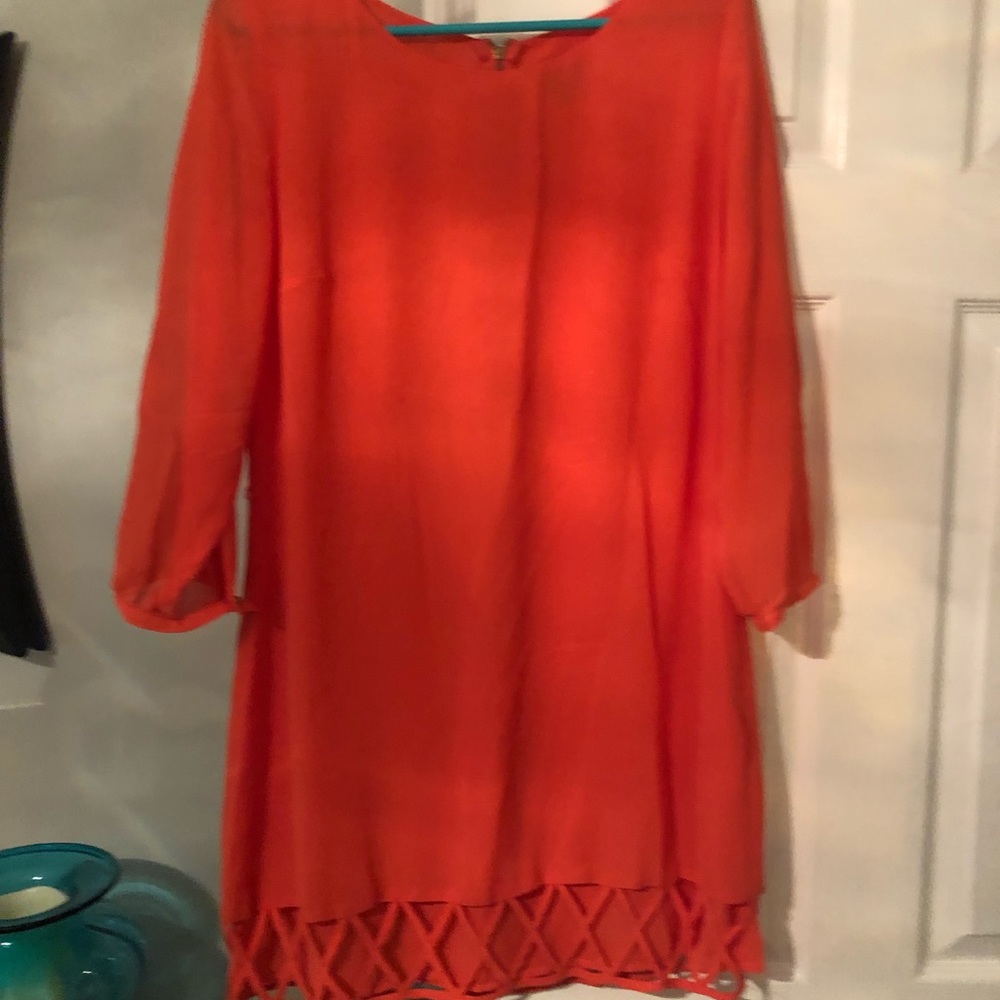 Peachy orange mini shift dress